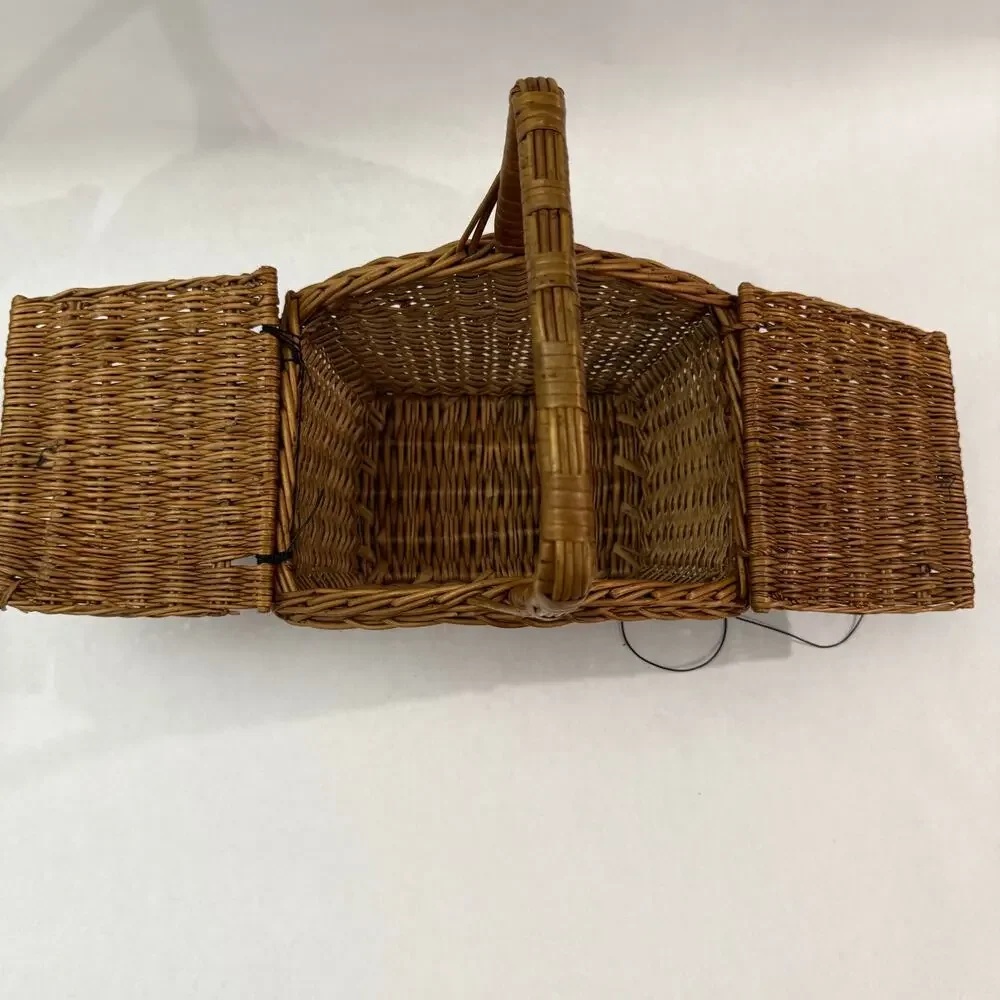 Wicker Basket Sewing Double Hinged Lid Bead Cord Tie Closure 10 x 12